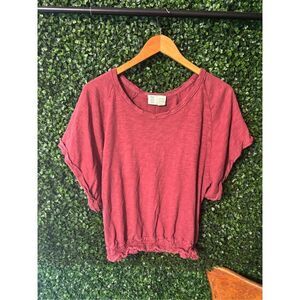 Saturday Sunday Anthropologie Top Medium Burgundy Red Flare Sleeve Boho Tee Shir